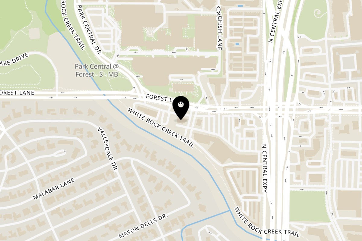 Map showing the location of Mattito's Tex-Mex Dallas on 7778 Forest Ln in Dallas